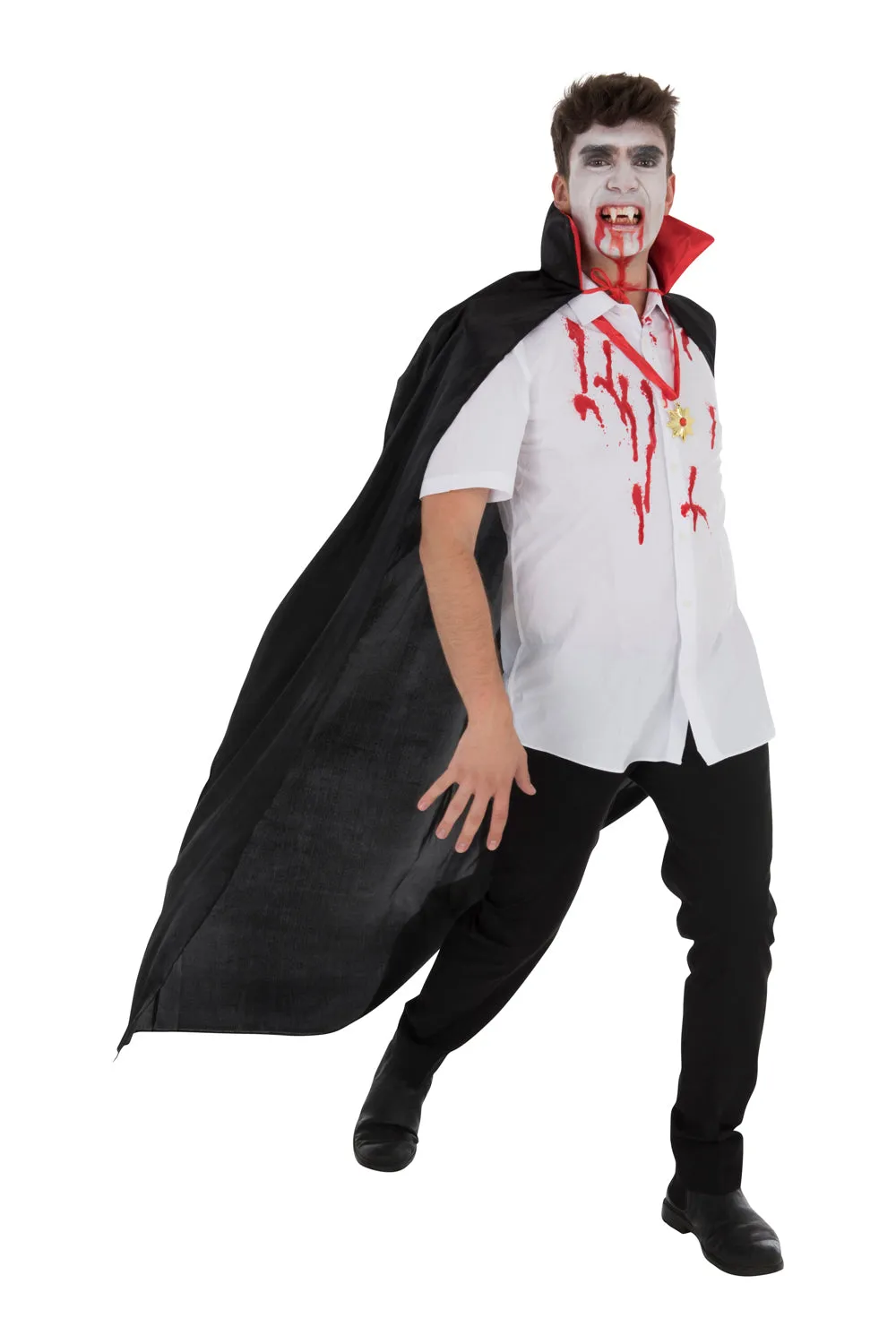 140cm Adult Black Vampire Cape with Red Neckline