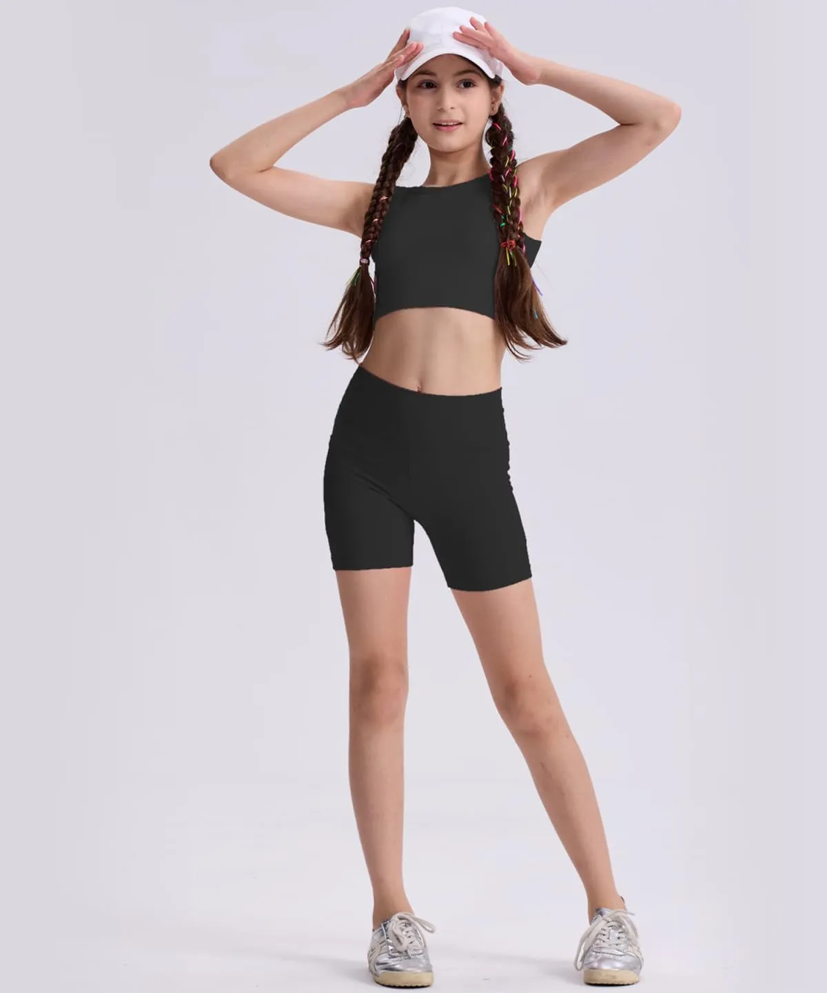 3 Pack Girls 4'' High Waisted Black Biker Shorts, Athletic Running Yoga Shorts for Kids Teen