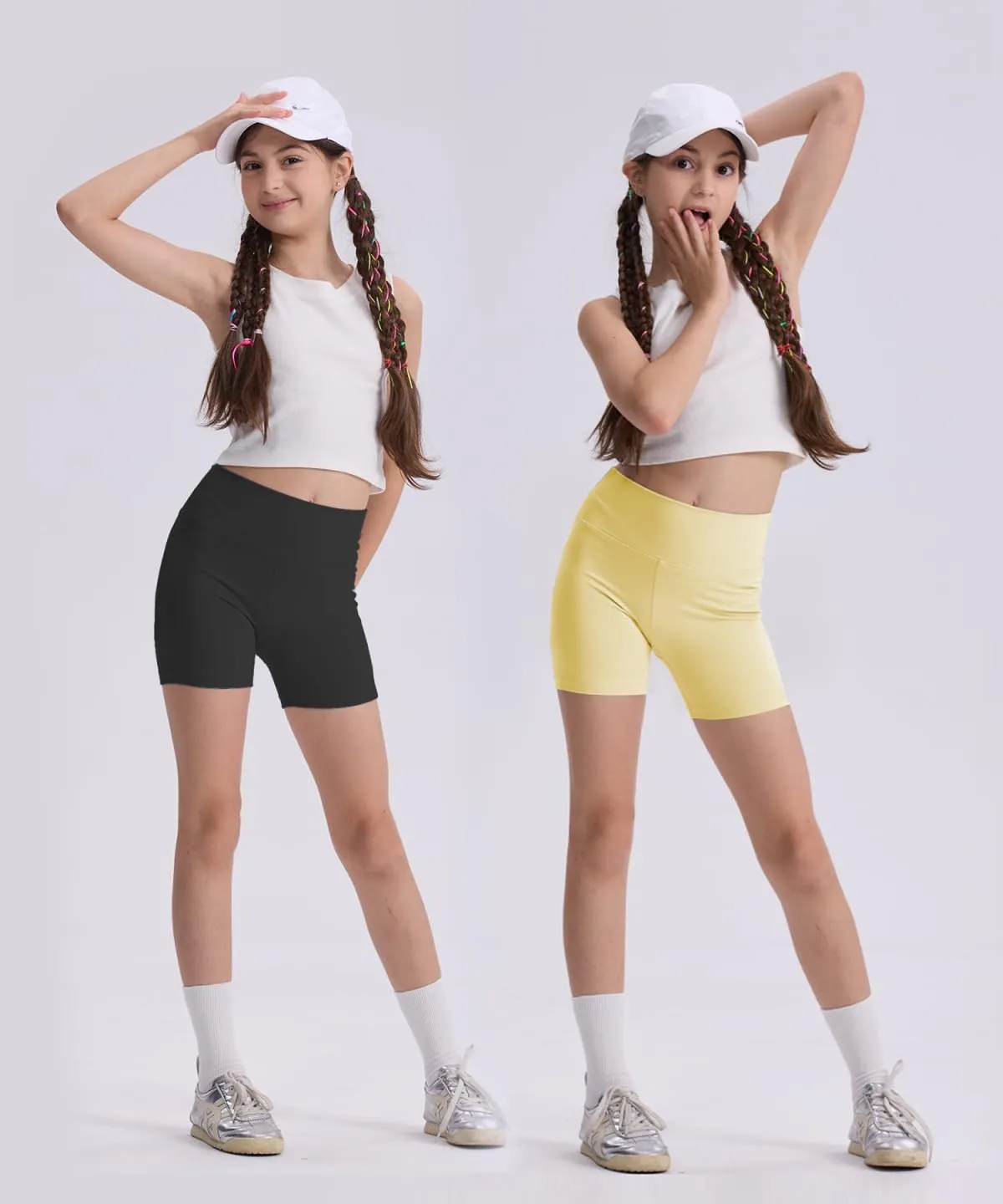 3 Pack Girls 4'' High Waisted Black Biker Shorts, Athletic Running Yoga Shorts for Kids Teen