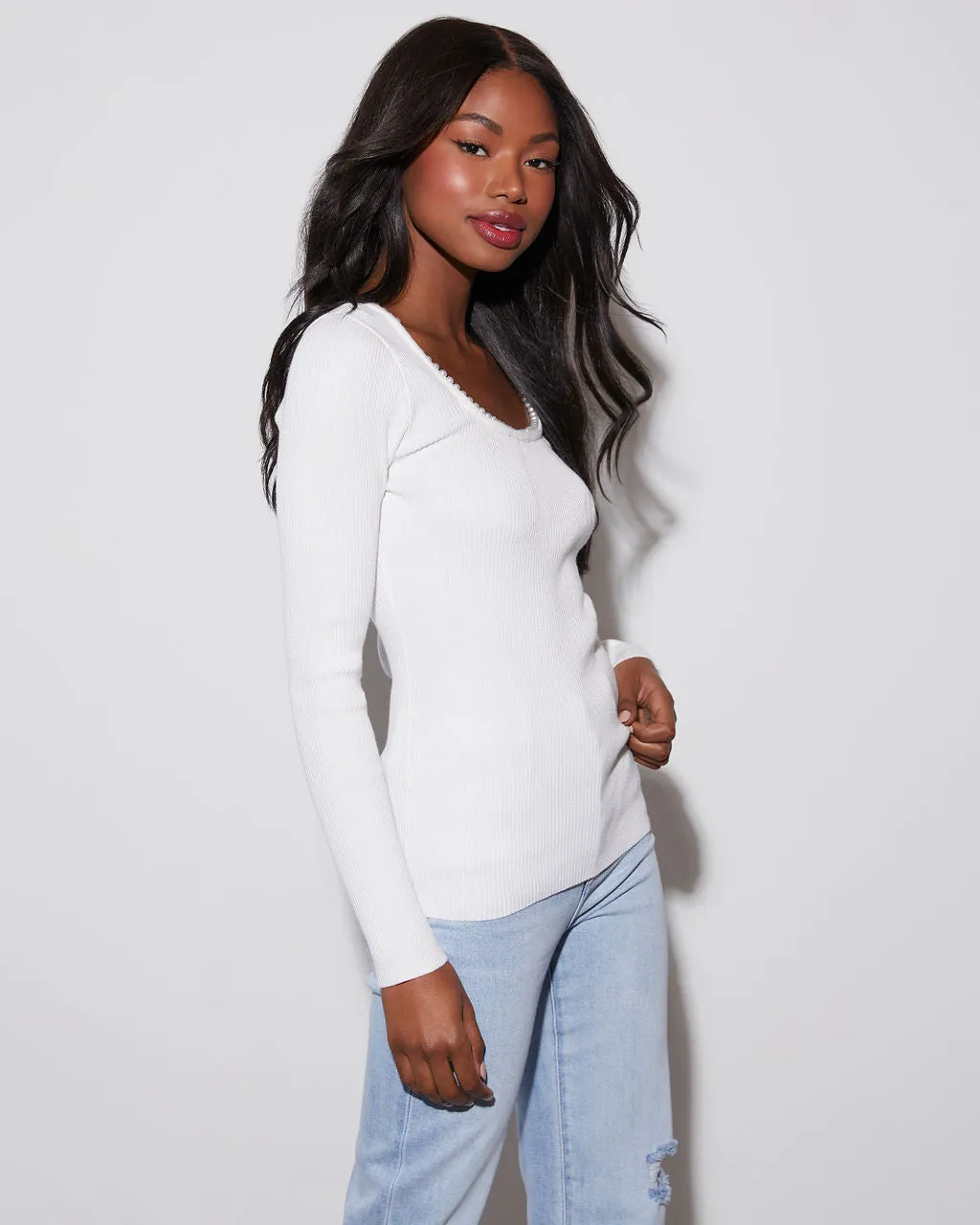 Angelina Pearl Scoop Neck Sweater