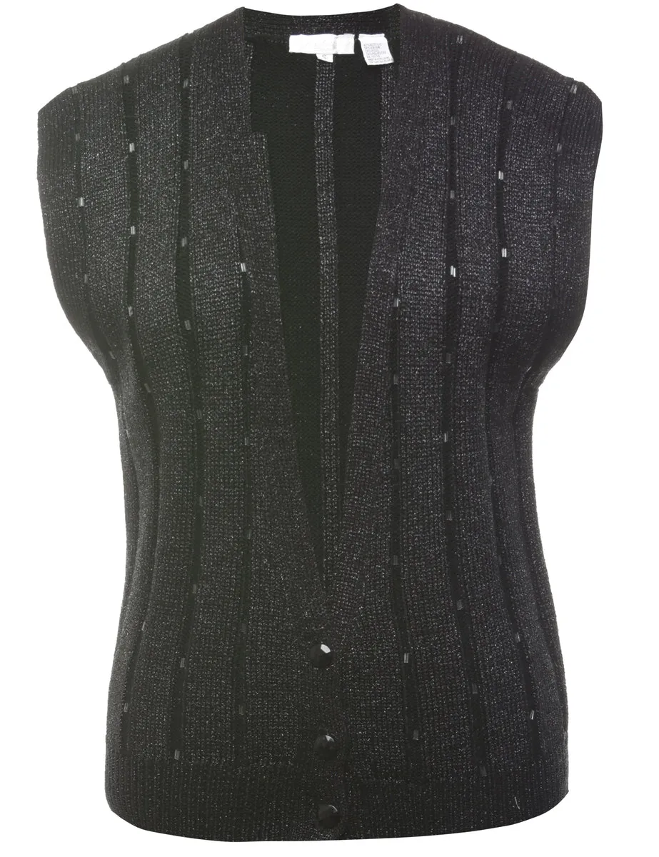 Black Beaded Sweater Vest - S