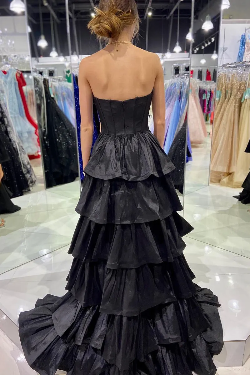 Black Sweetheart High Low Ruffle Tiered Homecoming Dresses VK23091602