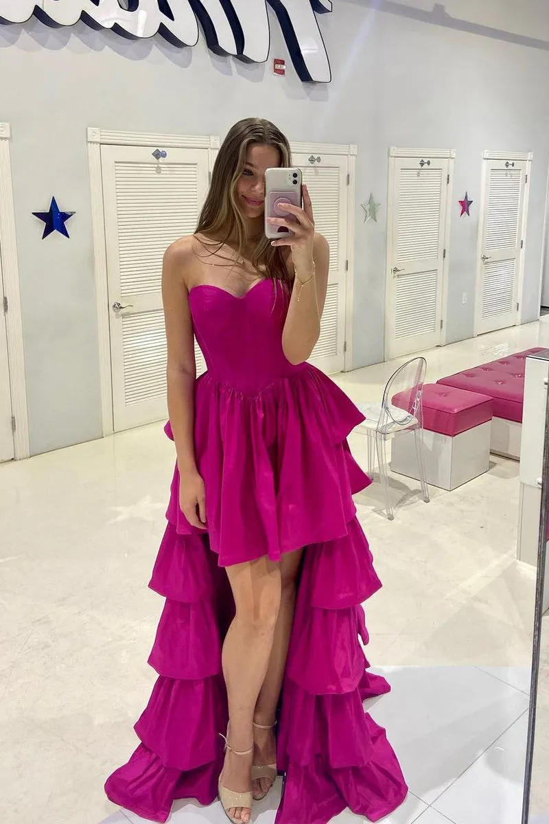 Black Sweetheart High Low Ruffle Tiered Homecoming Dresses VK23091602