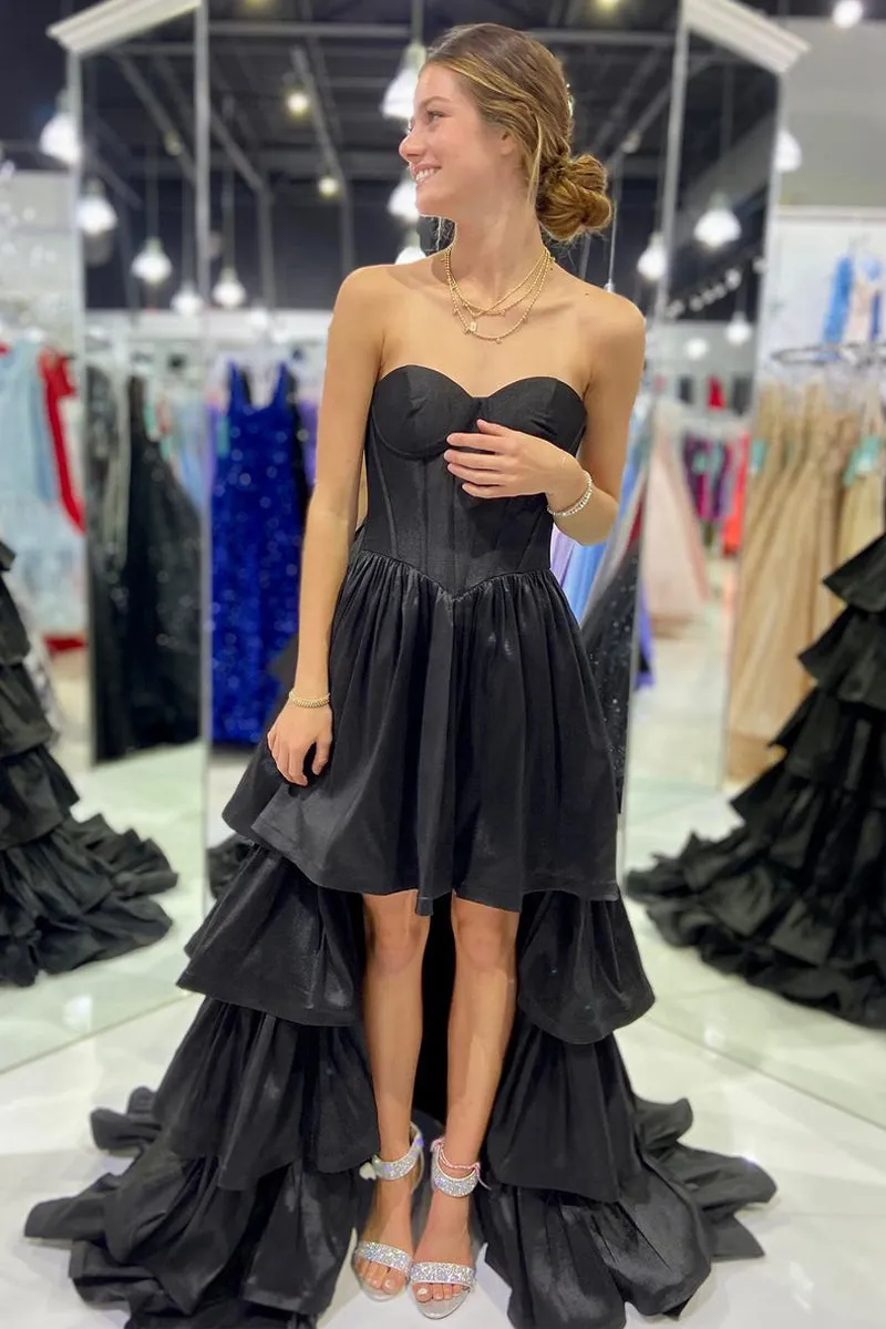 Black Sweetheart High Low Ruffle Tiered Homecoming Dresses VK23091602
