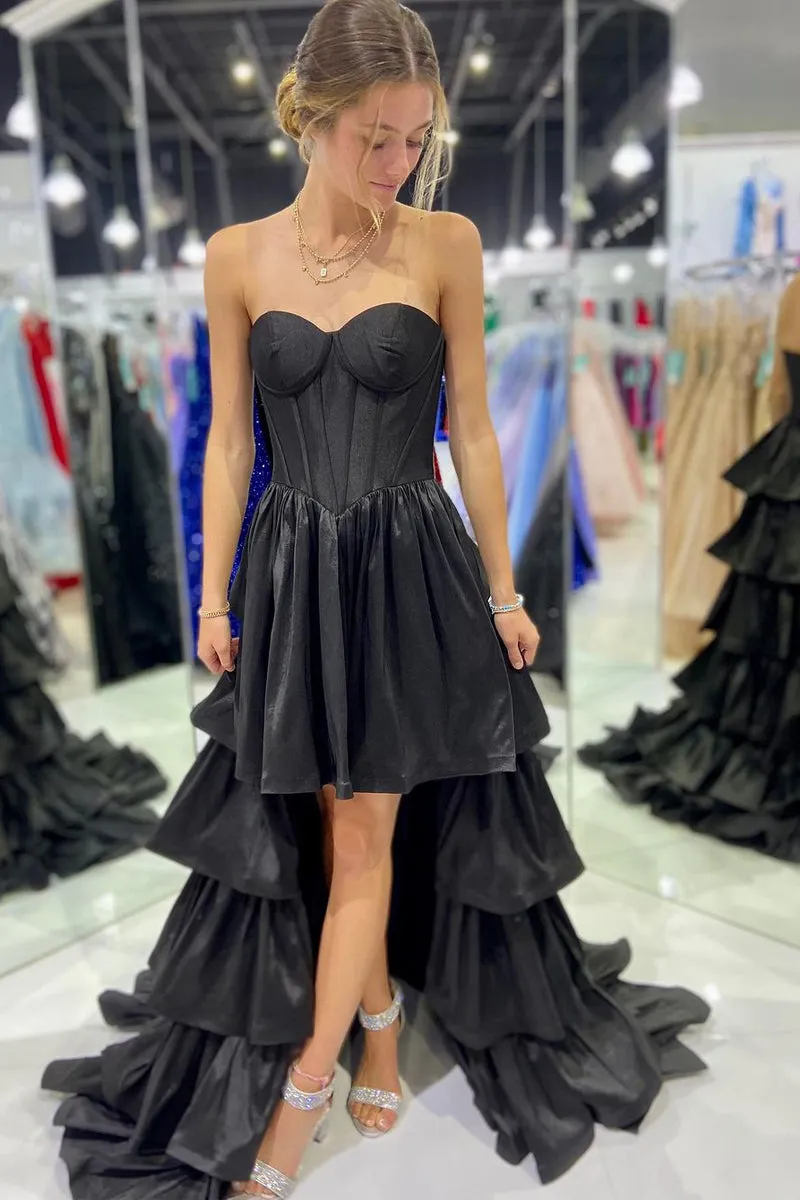 Black Sweetheart High Low Ruffle Tiered Homecoming Dresses VK23091602