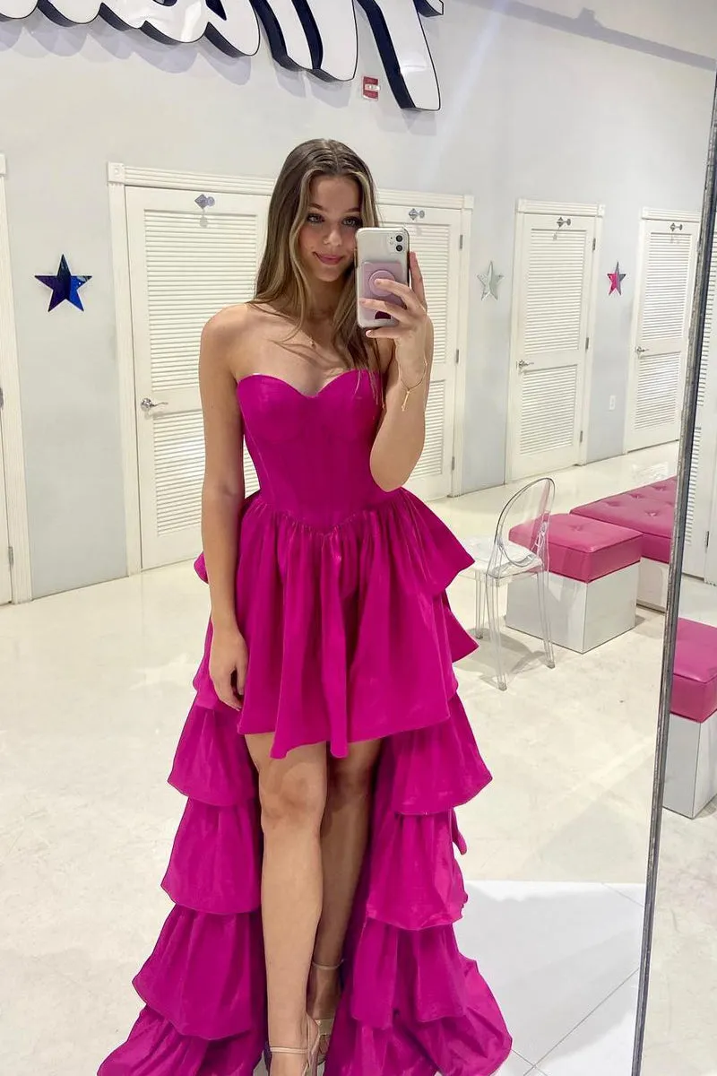 Black Sweetheart High Low Ruffle Tiered Homecoming Dresses VK23091602