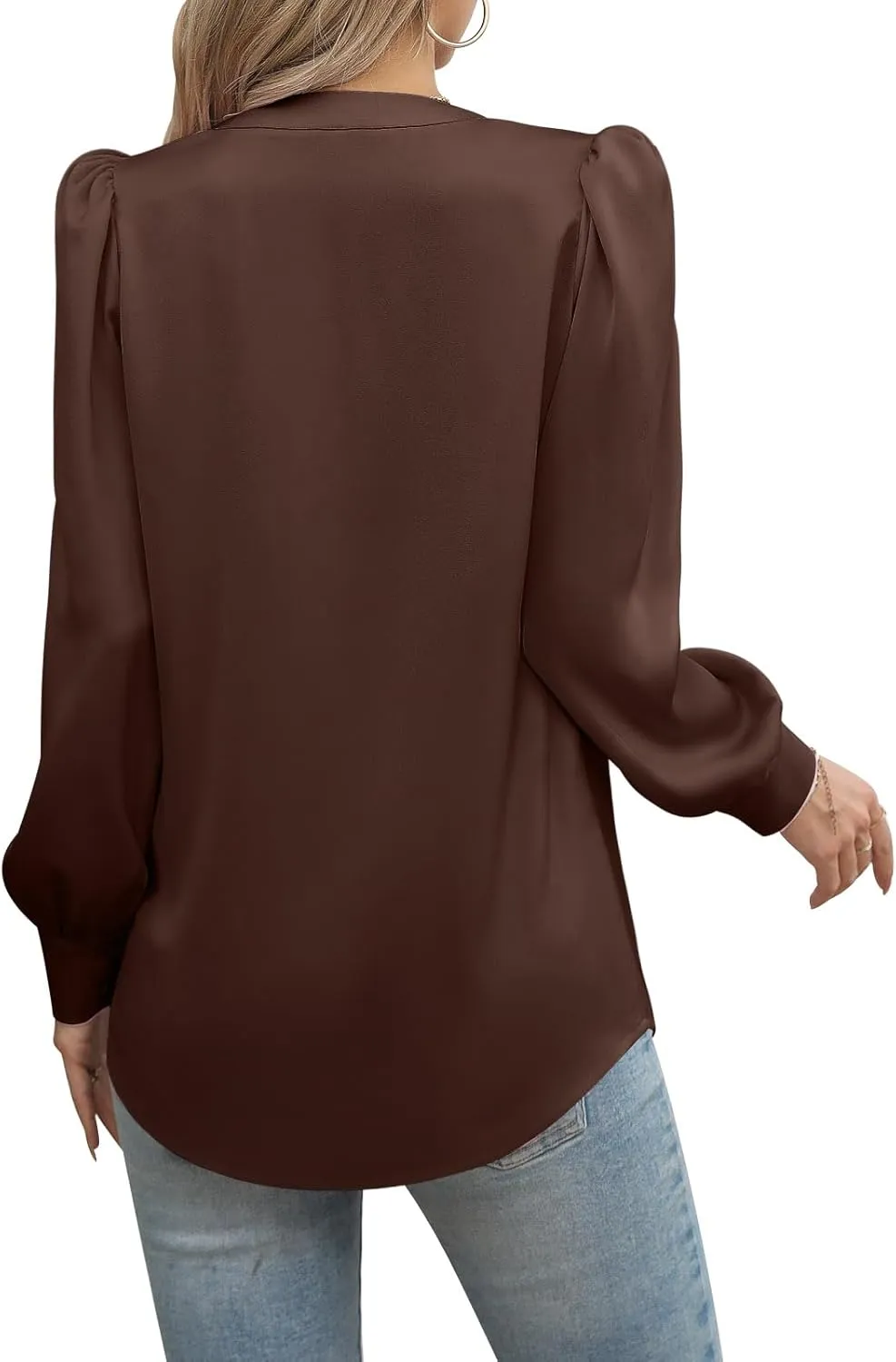 Blouses for Women Business Casual Tops Satin Silk V Neck Long Sleeve Button Down Shirts Work Blouses