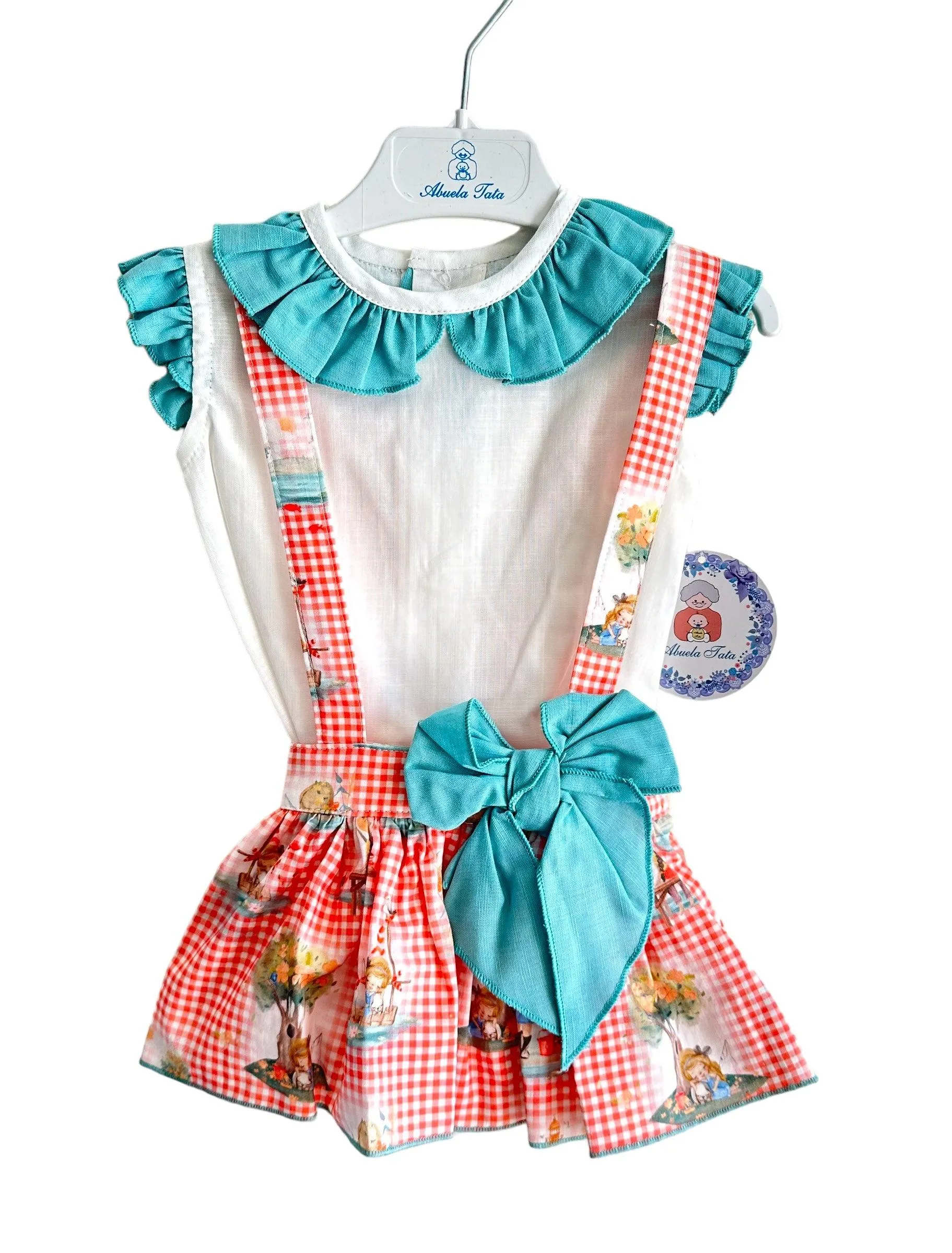 CLEARANCE SALE - Abuela Tata SS24 - Baby Girls Skirted Jam Pants Romper with Matching Blouse 352