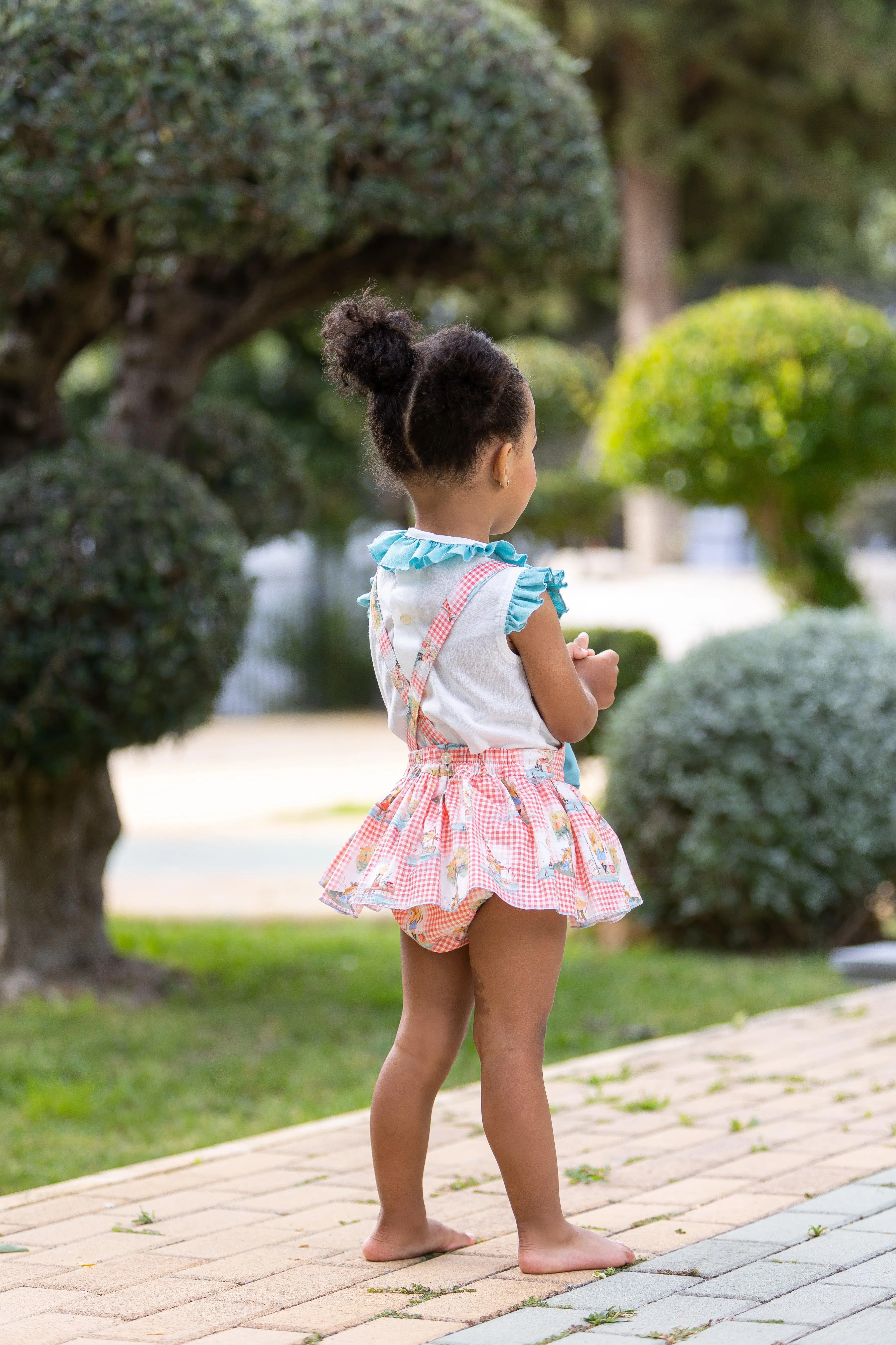 CLEARANCE SALE - Abuela Tata SS24 - Baby Girls Skirted Jam Pants Romper with Matching Blouse 352