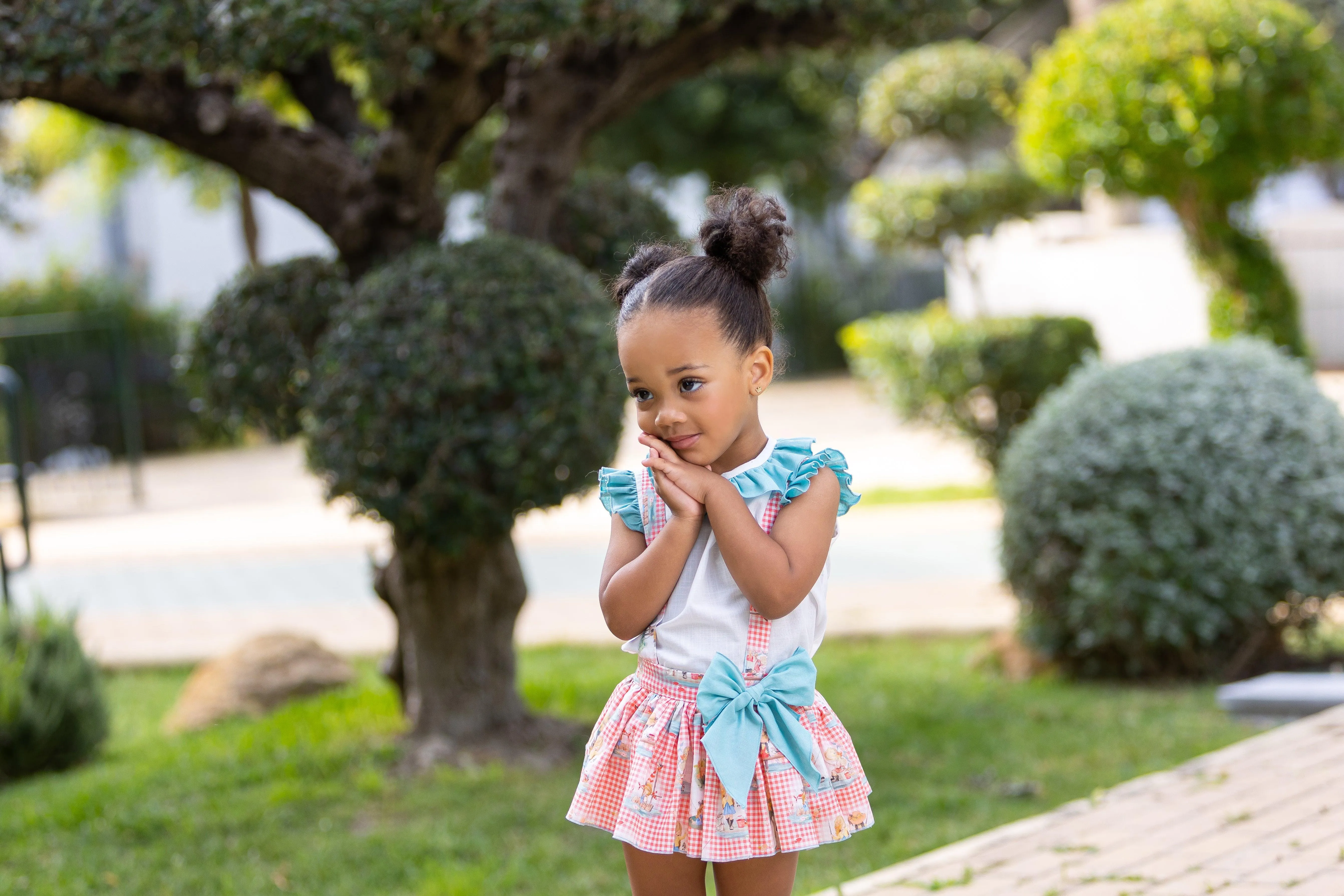 CLEARANCE SALE - Abuela Tata SS24 - Baby Girls Skirted Jam Pants Romper with Matching Blouse 352