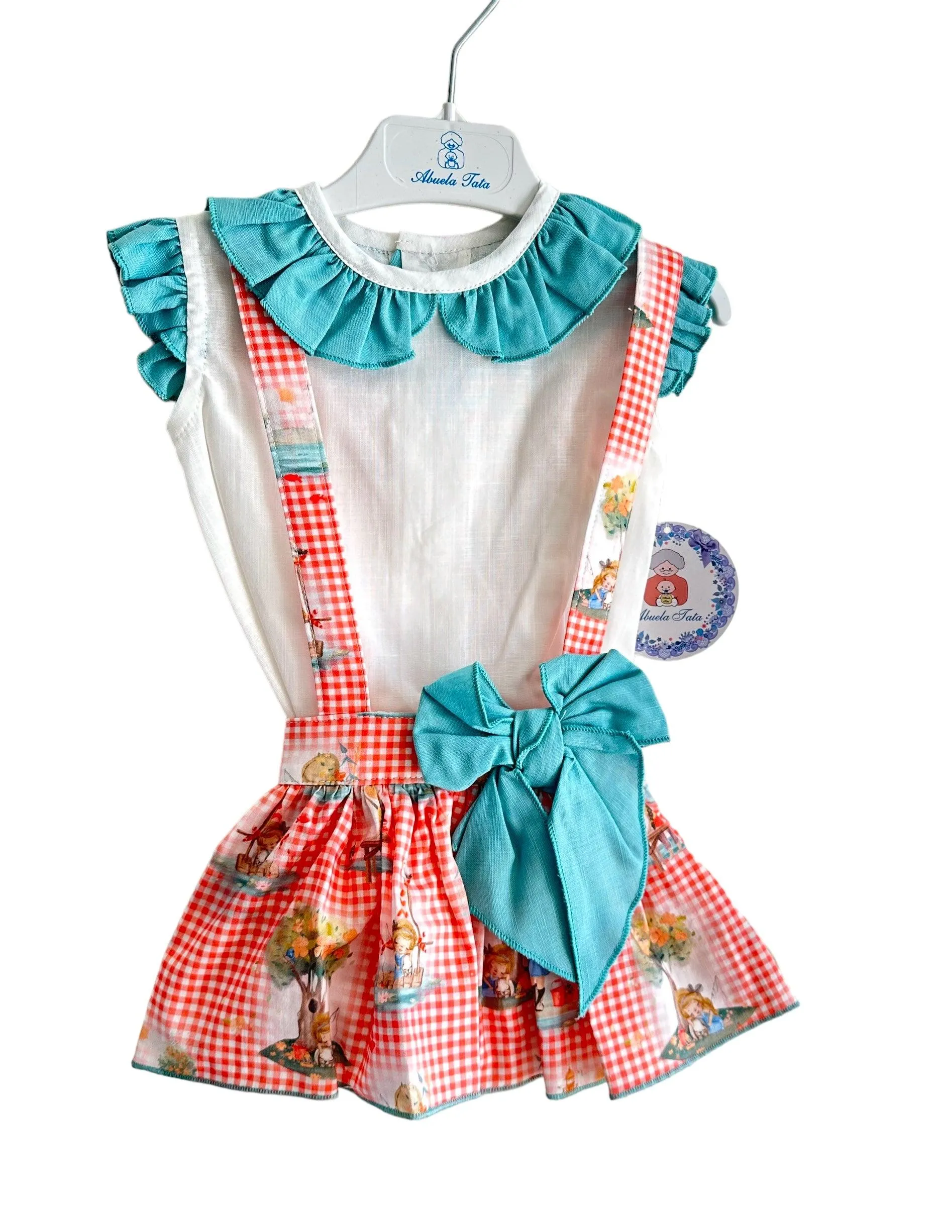 CLEARANCE SALE - Abuela Tata SS24 - Baby Girls Skirted Jam Pants Romper with Matching Blouse 352