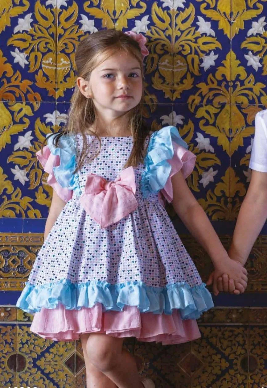 CLEARANCE SALE - DBB Collection - Girls Heart Print Blue & Pink Dress