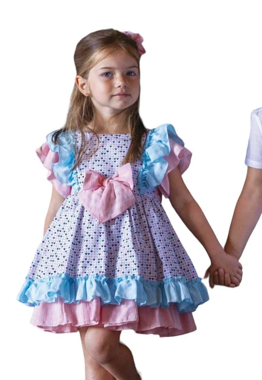 CLEARANCE SALE - DBB Collection - Girls Heart Print Blue & Pink Dress