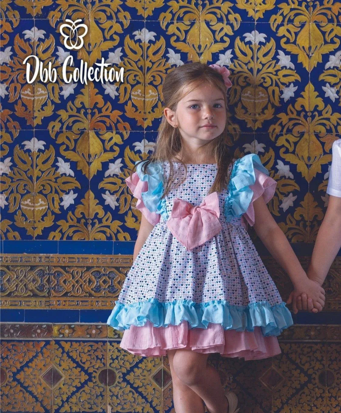 CLEARANCE SALE - DBB Collection - Girls Heart Print Blue & Pink Dress