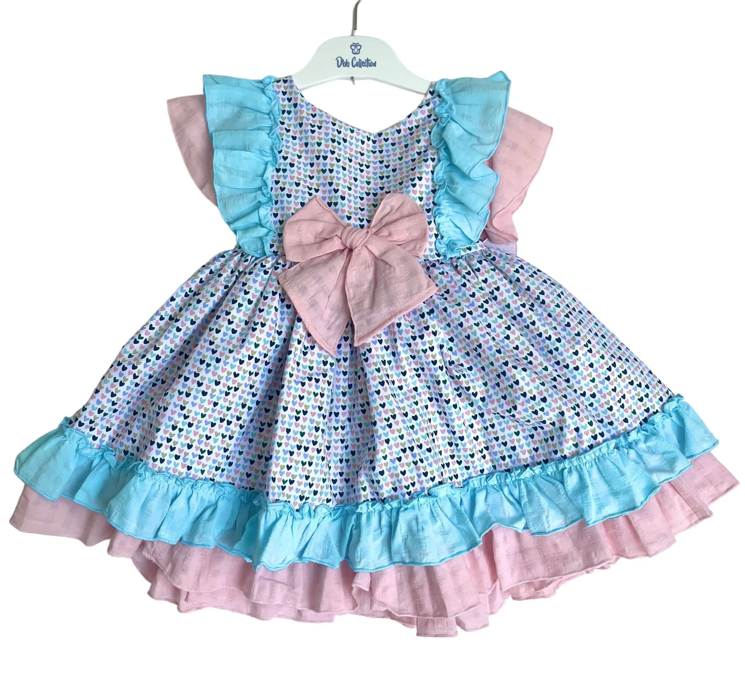 CLEARANCE SALE - DBB Collection - Girls Heart Print Blue & Pink Dress