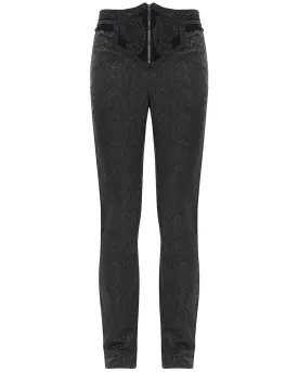 Devil Fashion Mens Gothic Aristocrat Beaded Applique Jacquard Dress Pants
