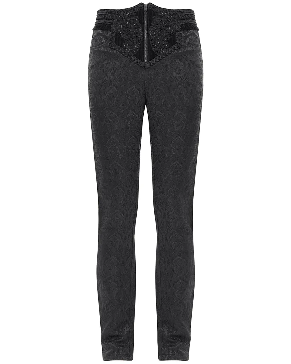 Devil Fashion Mens Gothic Aristocrat Beaded Applique Jacquard Dress Pants