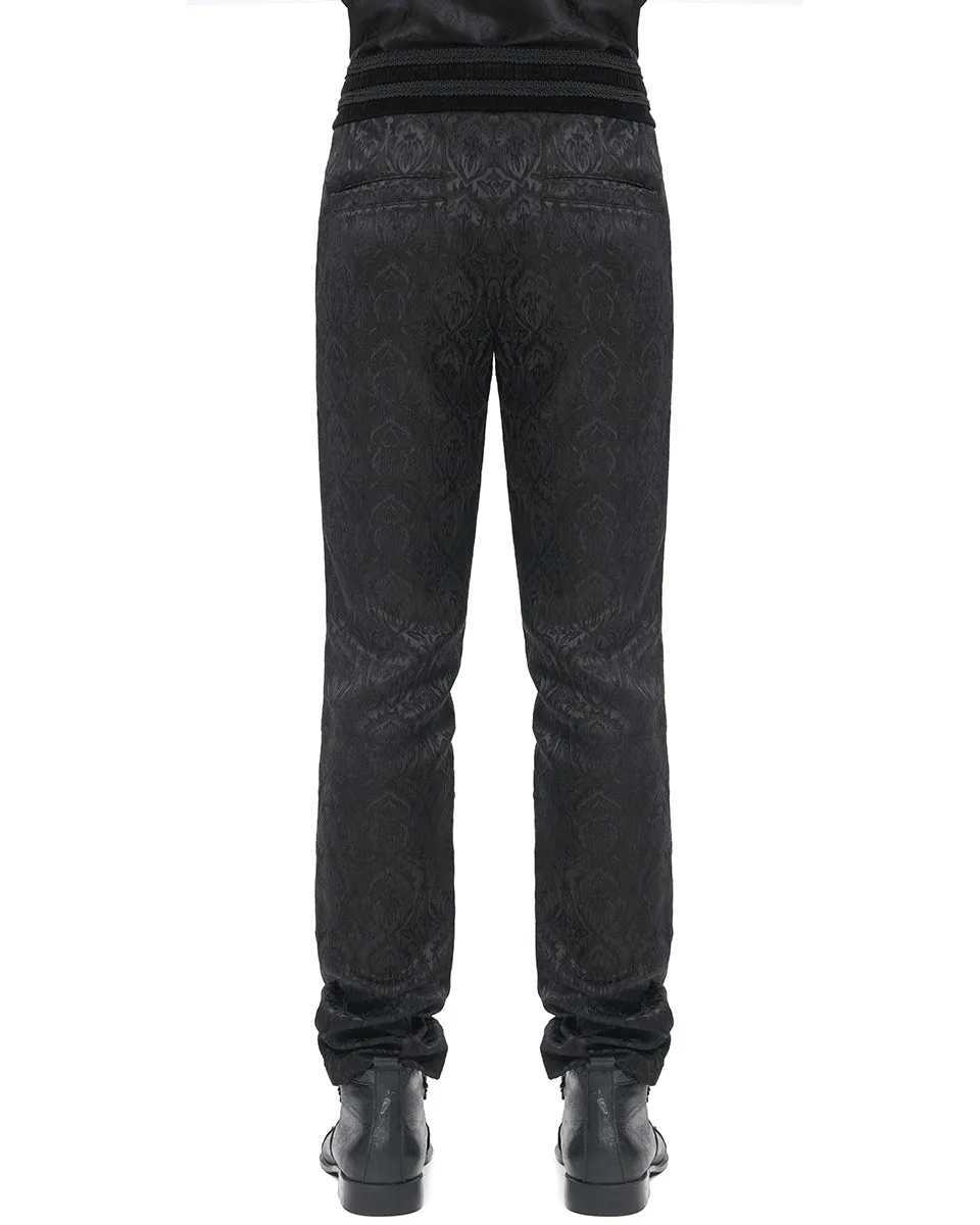 Devil Fashion Mens Gothic Aristocrat Beaded Applique Jacquard Dress Pants