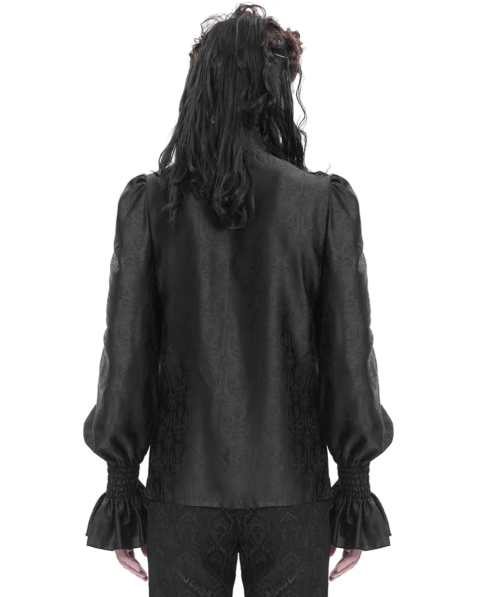 Devil Fashion Mens Gothic Vampire Beaded Crucifix Jacquard Dress Shirt - Black