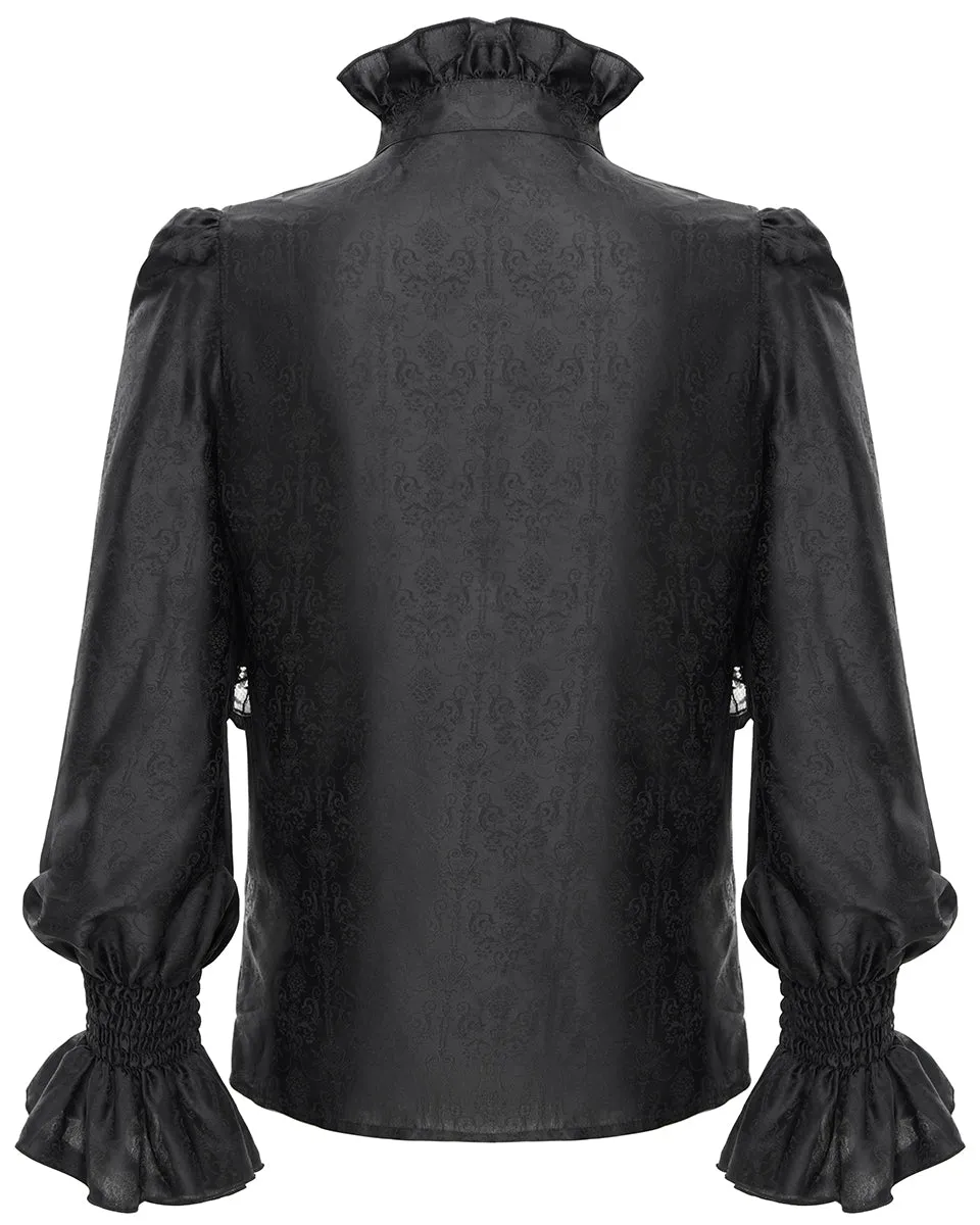 Devil Fashion Mens Gothic Vampire Beaded Crucifix Jacquard Dress Shirt - Black