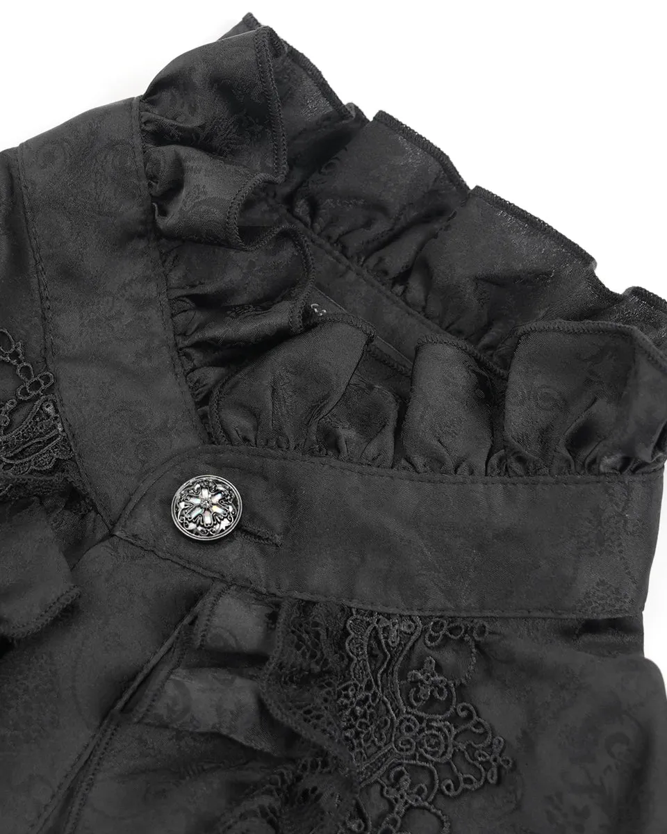 Devil Fashion Mens Gothic Vampire Beaded Crucifix Jacquard Dress Shirt - Black