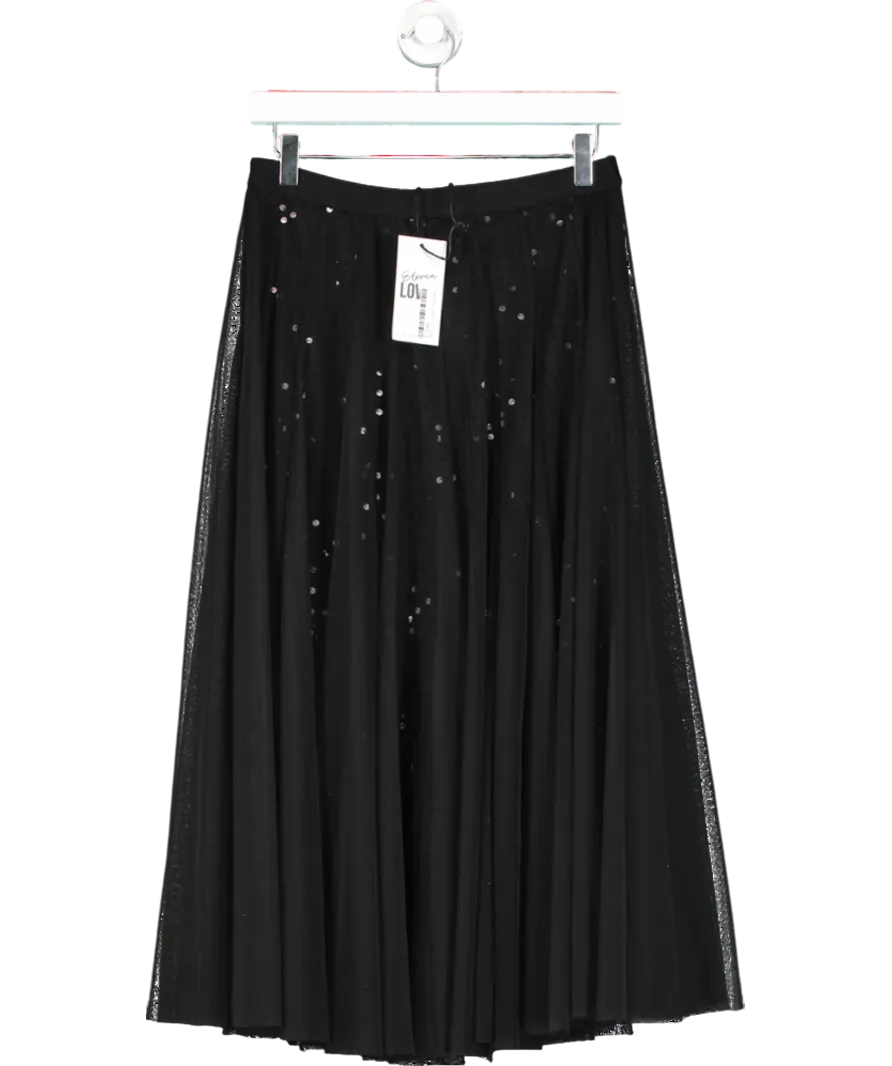 ELEVEN LOVES Black Sequin Detail Tulle Maxi Skirt UK S/M