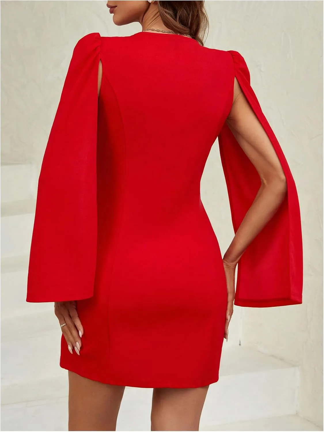 Floerns Women's V Neck Double Breasted Cape Blazer Split Sleeve Elegant Blazer Dress