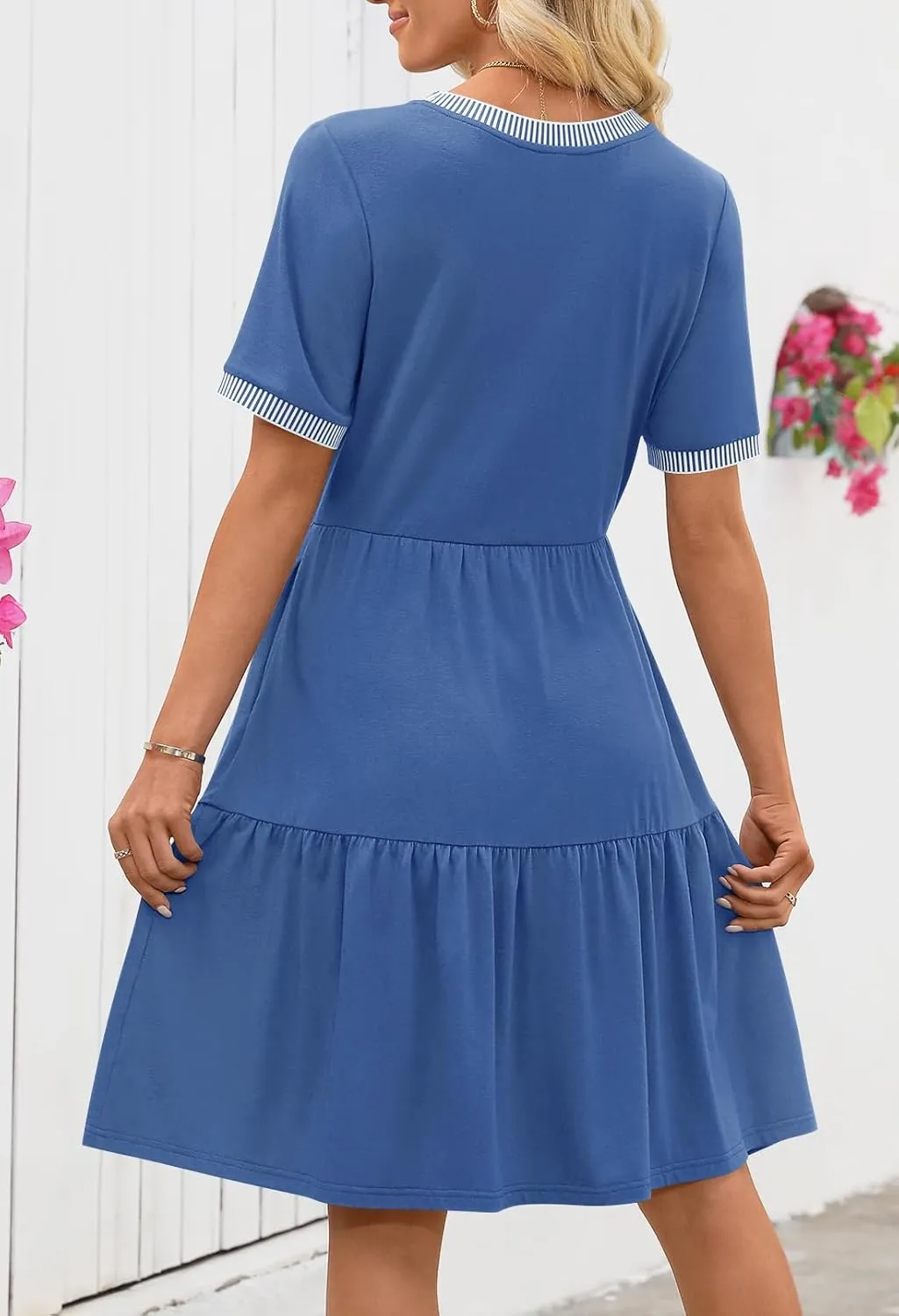 MEROKEETY Women's Summer Spring Casual Short Sleeve Sundress 2025 Beach Vacation Flowy A Line Tiered Mini T Shirt Dresses
