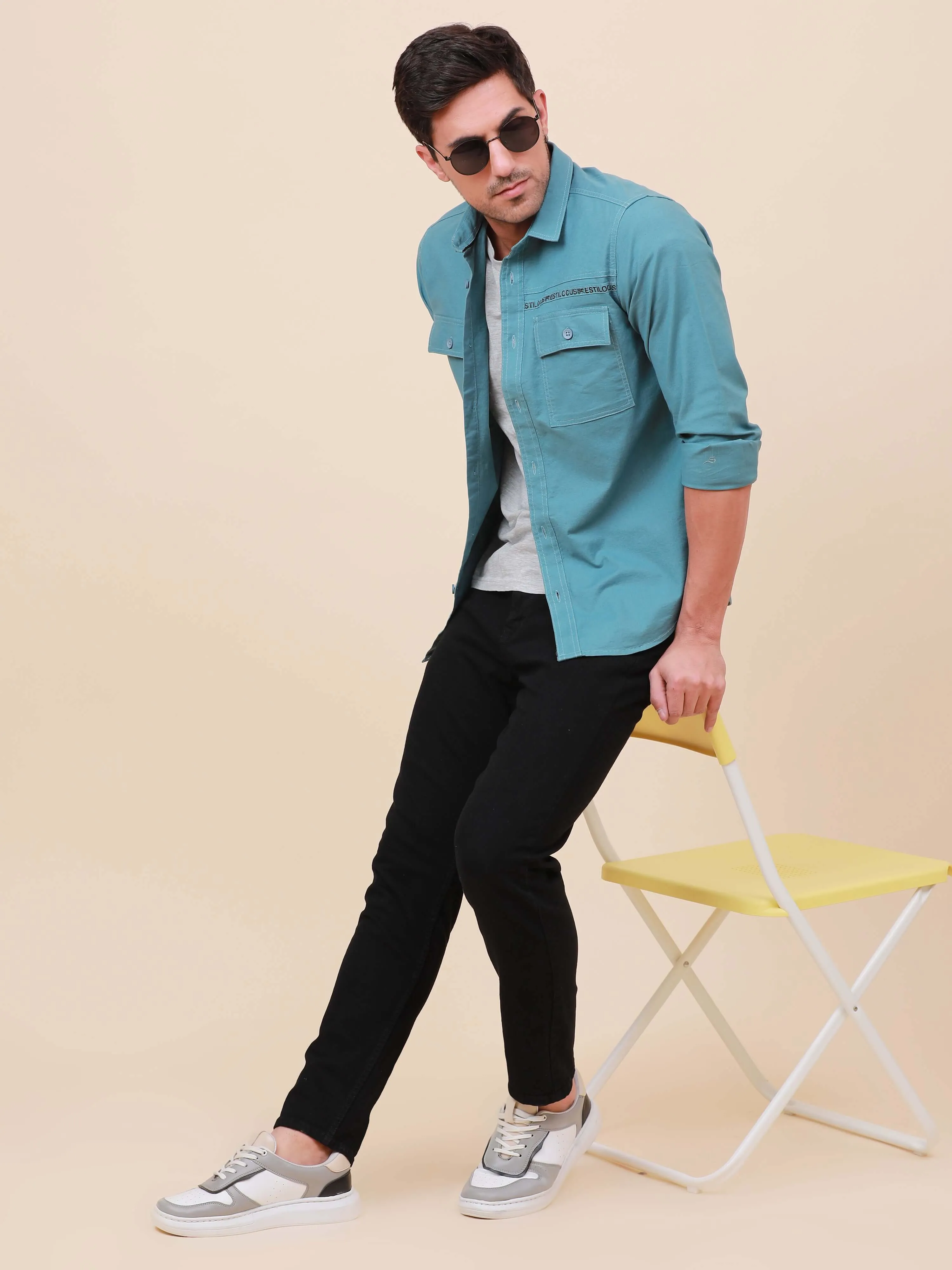 Midnight Grey Solid Double 
Pocket Shirt