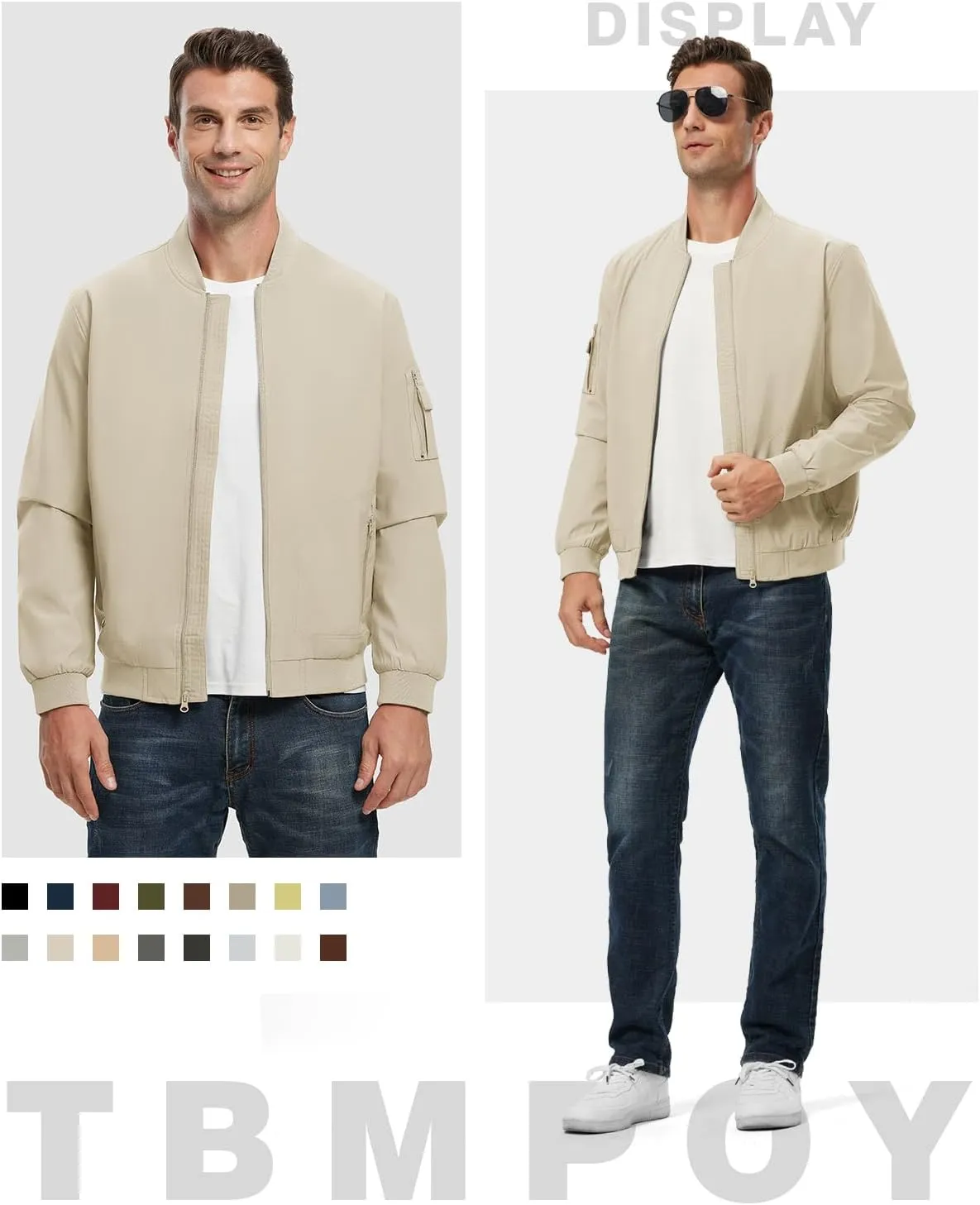 TBMPOY Men's Lightweight Bomber Jackets Light Track Jackets Casual Summer Windbreaker Outdoor Golf Fashion Coat for Men