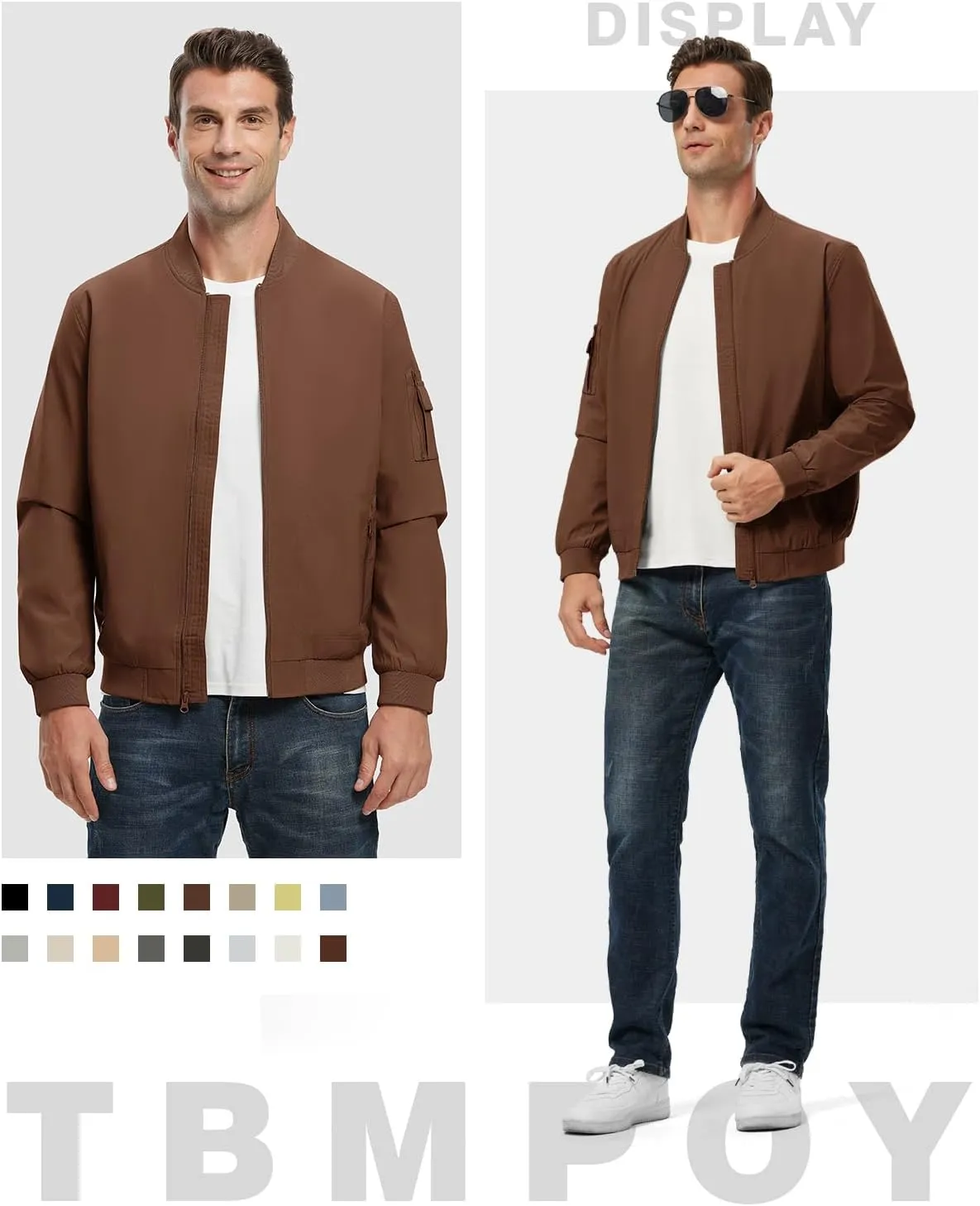 TBMPOY Men's Lightweight Bomber Jackets Light Track Jackets Casual Summer Windbreaker Outdoor Golf Fashion Coat for Men
