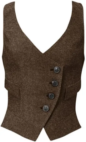 Women's Suit Vest Herringbone Tweed Work Wear Slim Fit Waistcoat Lady Sleeveless Jacket