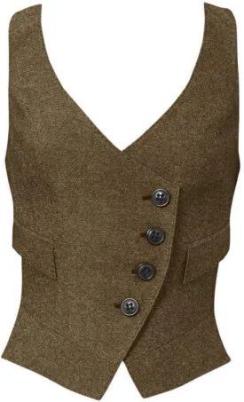 Women's Suit Vest Herringbone Tweed Work Wear Slim Fit Waistcoat Lady Sleeveless Jacket