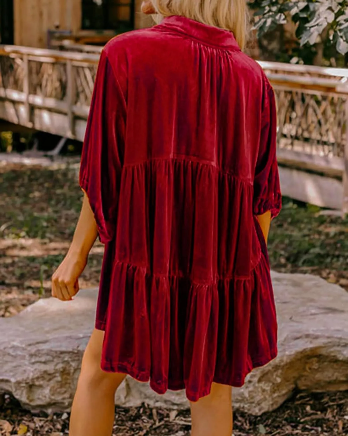 Womens Velvet Dress Button Down T Shirt 3/4 Sleeve Tunic Dresses Casual Babydoll Mini Dress