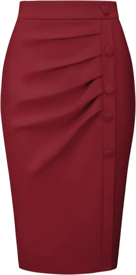 Women's Wear to Work Pencil Skirt Elastic High Waist Ruched Bodycon Midi Skirts