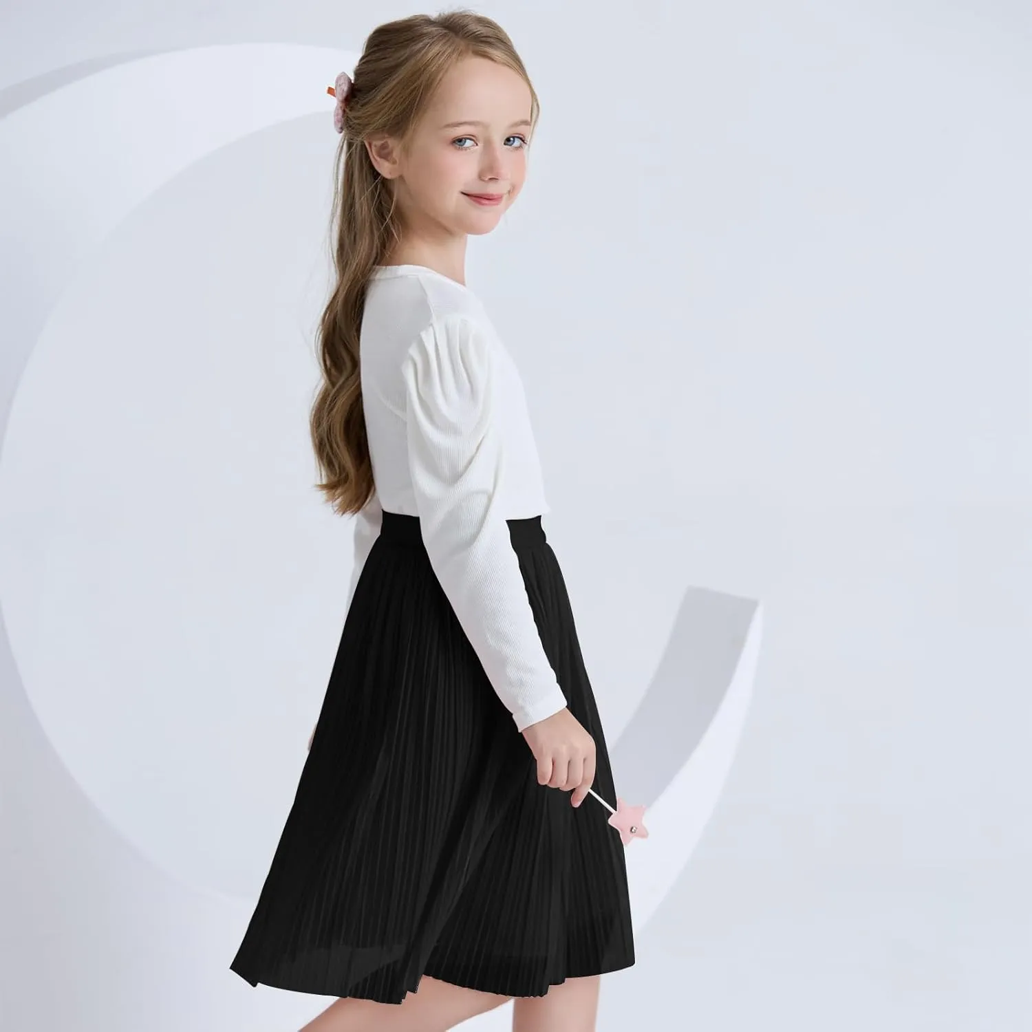ZUNW Girls Mesh Pleated Skirt Elastic High Waist A-Line Swing Tulle Midi Skirt for Girl 6-14 Years