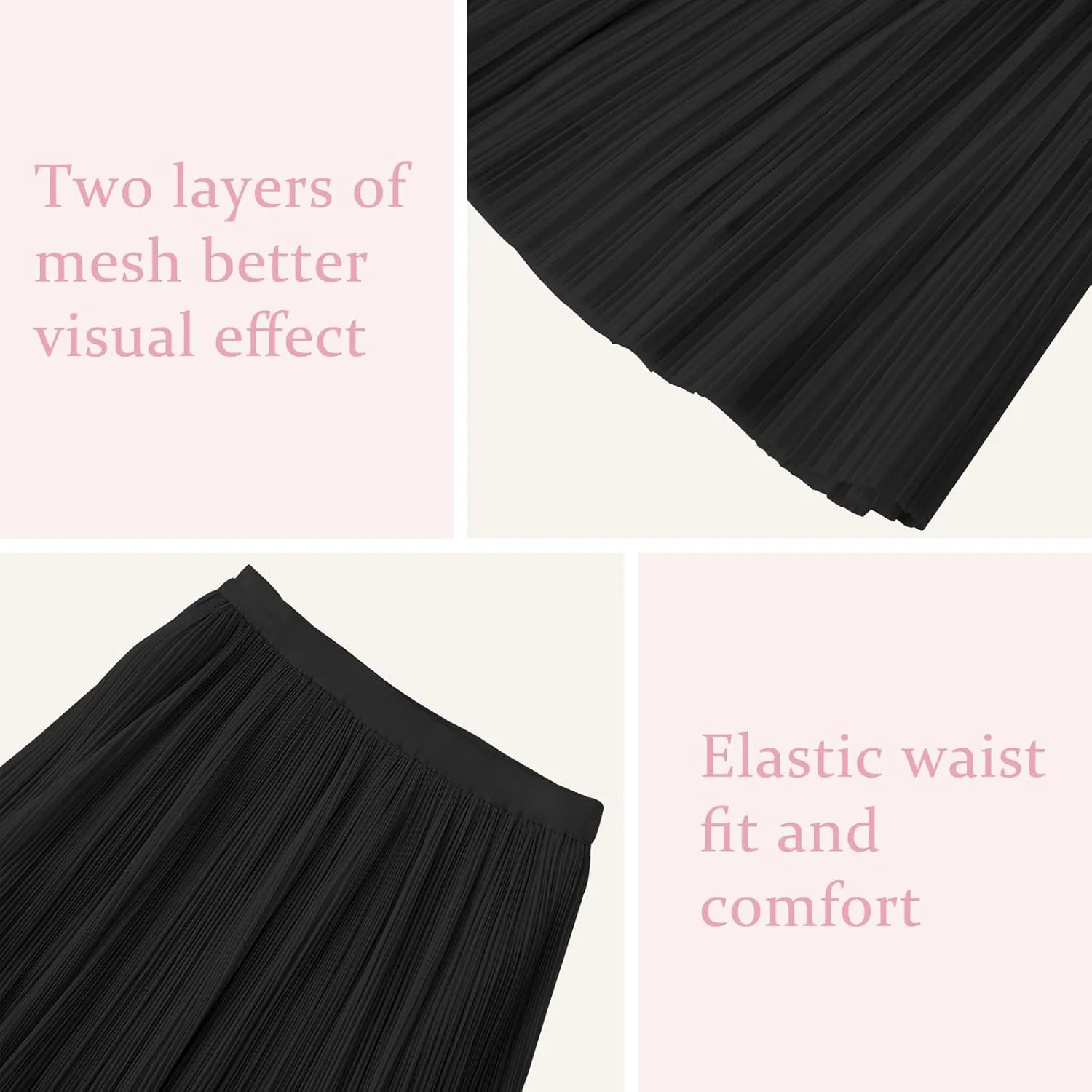 ZUNW Girls Mesh Pleated Skirt Elastic High Waist A-Line Swing Tulle Midi Skirt for Girl 6-14 Years