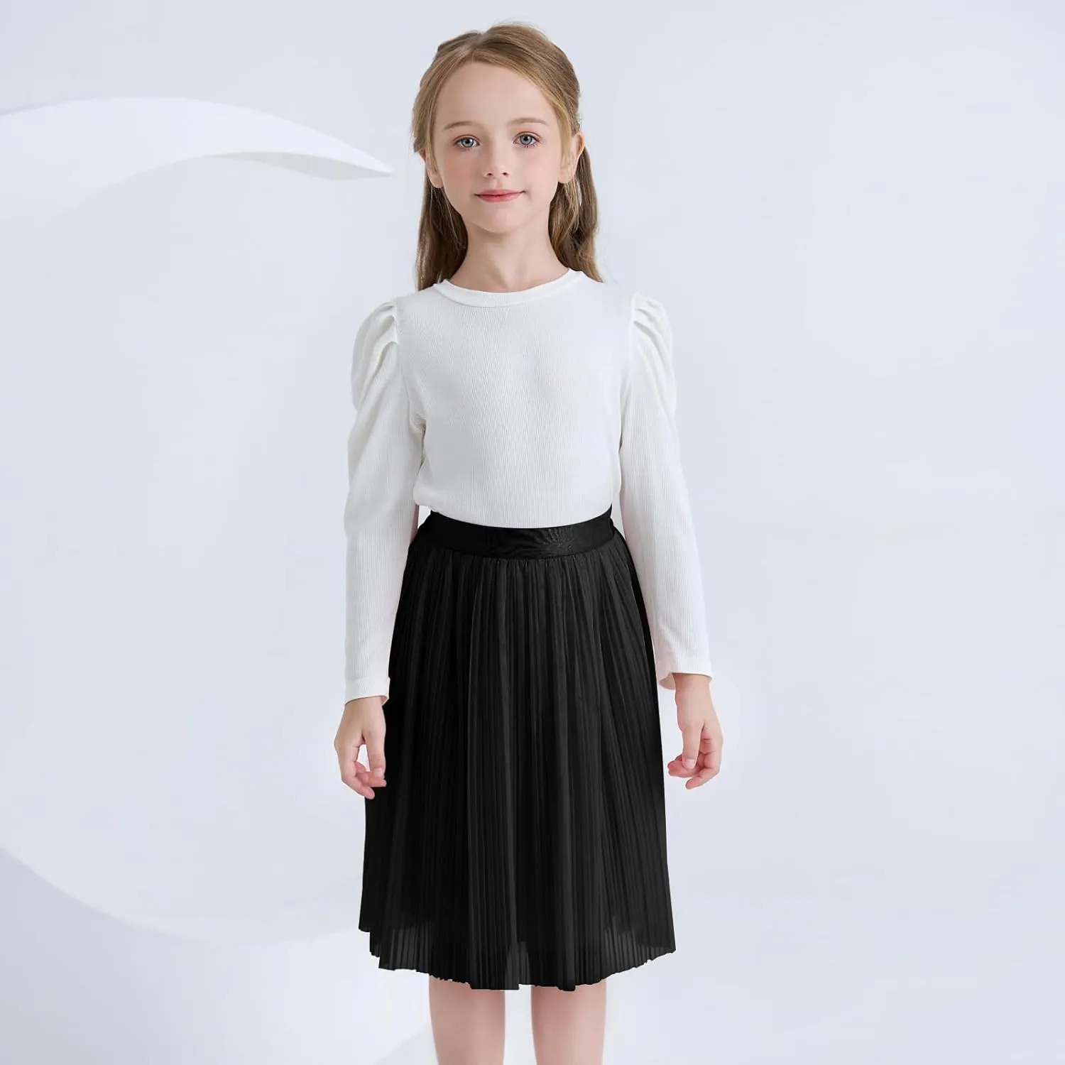 ZUNW Girls Mesh Pleated Skirt Elastic High Waist A-Line Swing Tulle Midi Skirt for Girl 6-14 Years