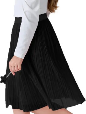 ZUNW Girls Mesh Pleated Skirt Elastic High Waist A-Line Swing Tulle Midi Skirt for Girl 6-14 Years